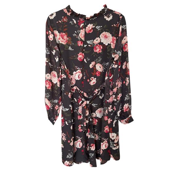 Ann Taylor LOFT Women's Black Floral Sheer Smocked Neck Dress Size 8 - Picture 5 of 5